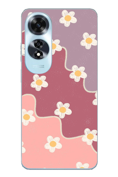 TechTree حافظة سيليكون متوافقة مع هاتف اوبو A60 بلون الورد المجفف والليلكي المموج مطبوع