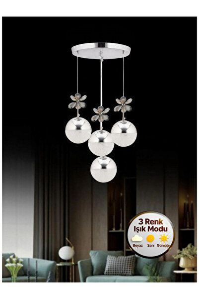 Litra Lighting Kelebek Model 4'lü Gümüş Sarkıt 3 Renk Modlu Ledli Modern Led ...