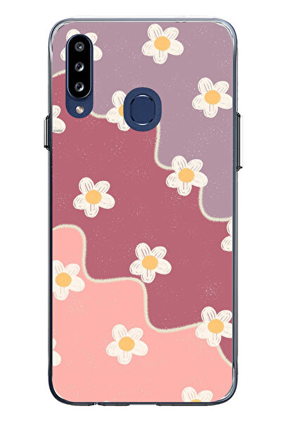 TechTree حافظة سيليكون متوافقة مع هاتف سامسونج جالاكسي A20S بلون الورد المجفف والأرجواني المموج مطبوع