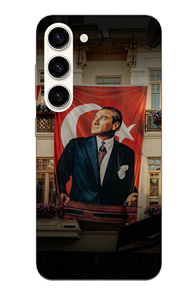 TechTree حافظة سيليكون متوافقة مع هاتف سامسونج جالاكسي S23 بتفاصيل العلم العملاق أتاتورك مطبوع