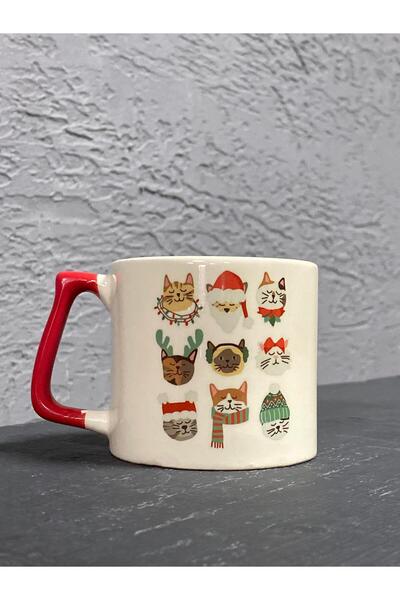 Kırtasiye Ofisi كوب هدية عيد الميلاد من Nine Cats بمقبض أحمر، كوب فنجان من Prime