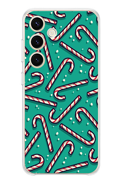 TechTree حافظة سيليكون متوافقة مع هاتف سامسونج جالاكسي S25 لعام مطبوع مع حلوى عيد الميلاد ورقائق الثلج