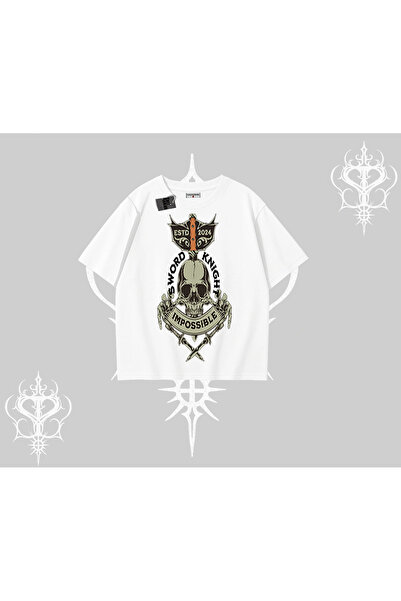 Tarzsokak قصة فضفاضة تي شيرت سورد نايت سكل إيمبوسible ستريت كريد