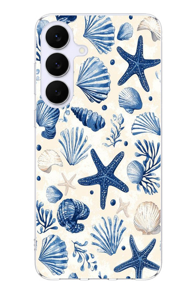 TechTree حافظة سيليكون مطبوع متوافقة مع هاتف سامسونج جالاكسي S25 FE بنمط صدفة البحر الزرقاء والنجمة