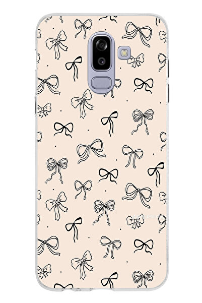 TechTree Samsung Galaxy J8-A6 Plus Uyumlu Siyah Fiyonk Desenli Krem Rengi Bas...