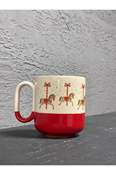 Kırtasiye Ofisi Tam Tur Atlı Karınca Baskılı Kırmızı Kulplu Arya Yılbaşı Hediyesi Bardak Kupa Fincan MUG