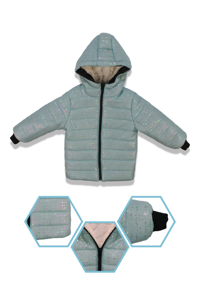 bebegen Palton pentru fetiță, verde apă, cu interior de pluș