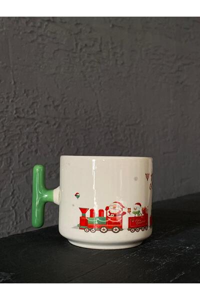 Kırtasiye Ofisi كوب هدية عيد الميلاد على شكل قطار سانتا كلوز بمقبض أخضر