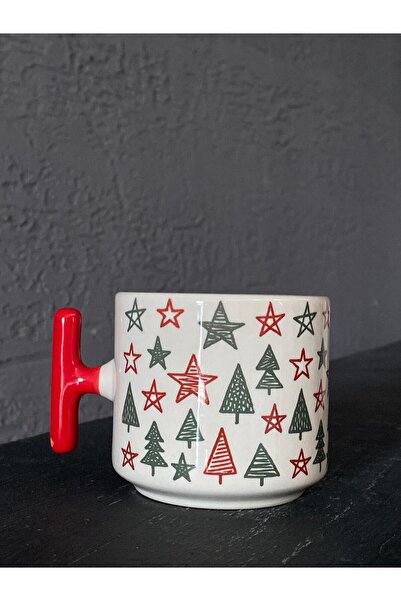 Kırtasiye Ofisi كوب هدية عيد الميلاد على شكل شجرة الصنوبر والنجمة مع مقبض أحمر