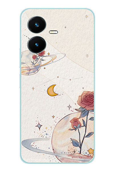 TechTree حافظة سيليكون متوافقة مع Vivo Y22S - Y35، بتصميم كوكب ونجمة ووردة مطبوع