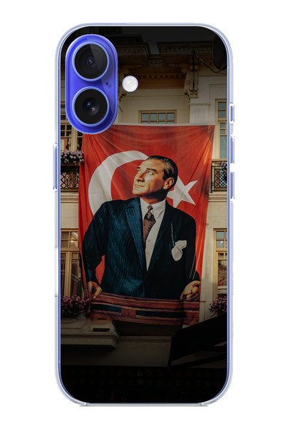 TechTree حافظة سيليكون متوافقة مع هاتف iPhone 16 بتفاصيل علم كبير لأتاتورك مطبوع