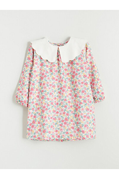 LC Waikiki LCW KidsPink guler tip Peter Pan Rochie pentru fetiță cu flori