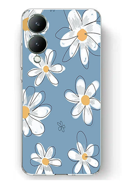 TechTree حافظة سيليكون متوافقة مع هاتف Vivo Y17s باللون الأزرق ديزي جاردن مطبوع