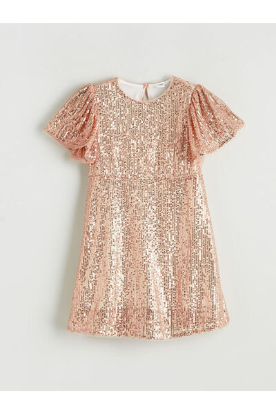 LC Waikiki Rochie pentru fetiță LCW KidsOrange guler rotund cu broderie cu pa...