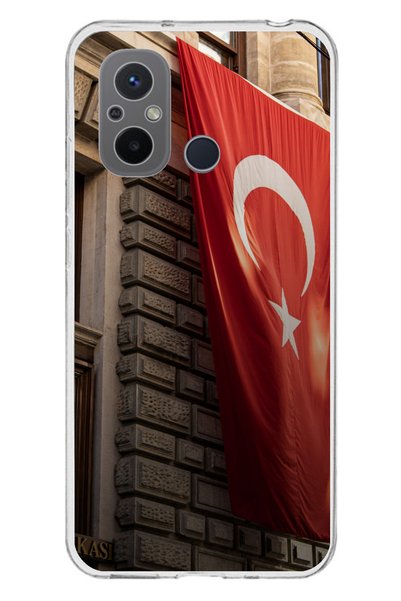 TechTree حافظة سيليكون متوافقة مع هاتف Redmi 12C على شكل العلم التركي مطبوع