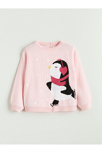 LC Waikiki Lcw Kidspink Penguin Patterned Girls' Knit Sweater