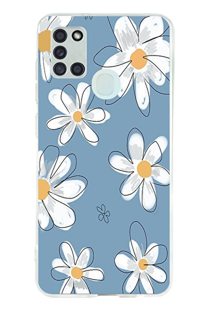 TechTree حافظة سيليكون متوافقة مع هاتف سامسونج جالاكسي A21S باللون الأزرق ديزي جاردن مطبوع