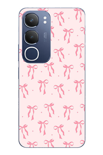 TechTree حافظة سيليكون مطبوع متوافقة مع Vivo Y19s بنمط فيونكة وردية ناعمة