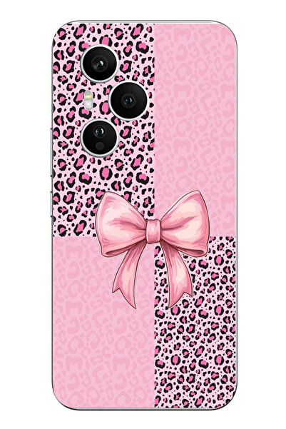 TechTree حافظة سيليكون متوافقة مع Honor 400 PRO بنمط الفهد الوردي وشريط مطبوع