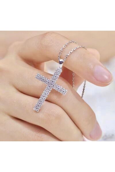 Rachel Silver 925 Ayar Gümüş Zirkon Taşlı Rodyumlu Haç Kolye
