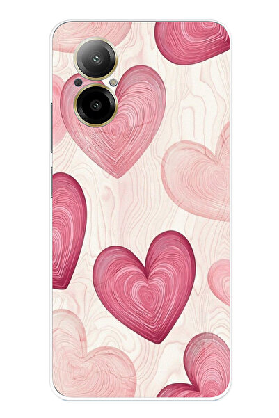 TechTree حافظة سيليكون متوافقة مع هاتف Realme 12 Lite باللون الوردي الخطوي مطبوع