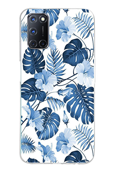 TechTree حافظة سيليكون مطبوع متوافقة مع نمط الأوراق الزرقاء والزهور من OPPO A...