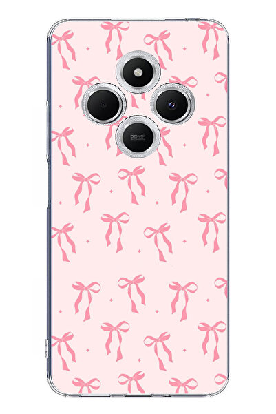 TechTree حافظة سيليكون مطبوع متوافقة مع هاتف Redmi 14C بنمط فيونكة وردية ناعمة