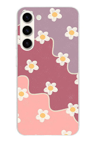 TechTree حافظة سيليكون متوافقة مع هاتف سامسونج جالاكسي S24 بلس بلون الورد المجفف والليلكي المموج مطبوع