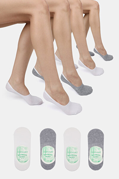 ERENART Bamboo Women's Ballerina White-Grey Socks Stitch-Free Invisible Anti-...