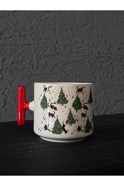 Kırtasiye Ofisi القطط السوداء وأشجار الصنوبر مطبوع كوب هدية عيد الميلاد بمقبض...