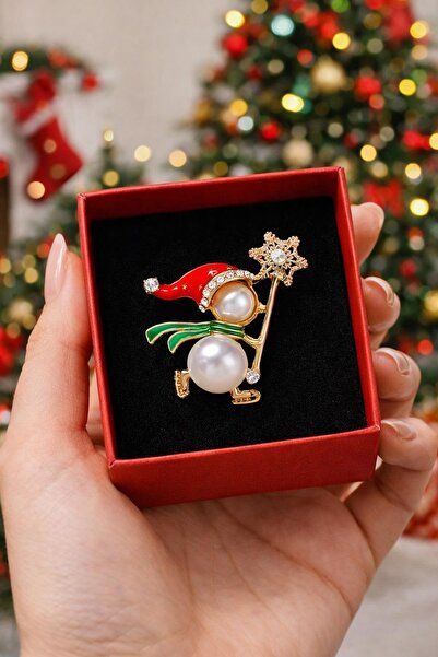 New Obsessions Yılbaşı İnciden Kardan Adam Yaka İğnesi Broş