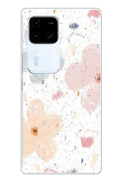 TechTree Vivo V30 Uyumlu Pastel Soyut Çiçek ve Leke Desenli Baskılı Silikon K...
