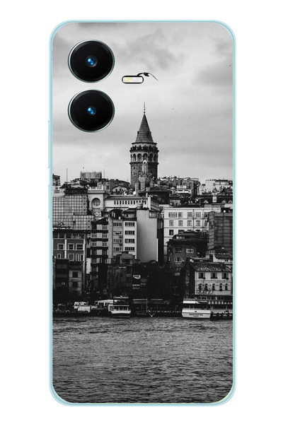 TechTree جراب سيليكون متوافق مع هاتف Vivo Y22 مع مناظر برج غالاتا والبحر مطبوع