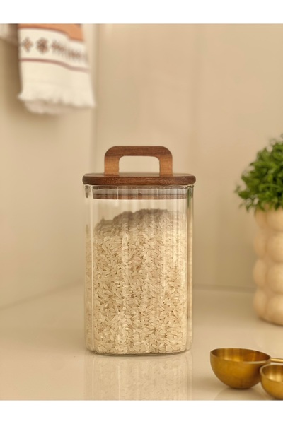 RUMİKA HOME Akasya Kapaklı Cam Bakliyat Kavanozu 1100ml