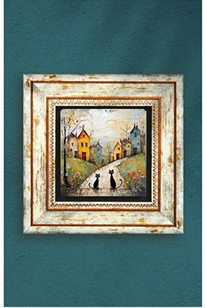 STONEVİVEART Kediler Doğal Taş Duvar Tablosu 20x20 Cm Duvar Dekoru