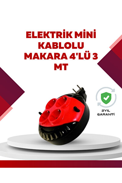 UCUZTEKNO Red Color 3 Meter 4-Way Cable Reel with Socket