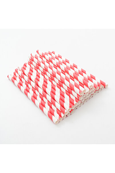 Zorlu Ekolojik Ürünler Kırmızı Beyaz Çizgili Kağıt Pipet 6X200 mm 100 Adet Yı...