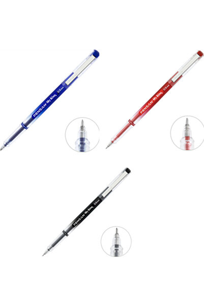 Pensan 3 Adet Mavi-Siyah-Kırmızı Myking Jel Metal Kalem Siyah 0.5 mm - Akıcı ...