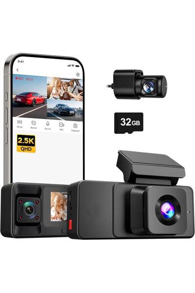 Dash كاميرا مزودة بتقنية الواي فاي، كاميرا أمامية وخلفية داخلية بدقة 1080 بكسل، شاشة 3.18 بوصة، بطاقة ذاكرة 32 جيجابايت مرفقة