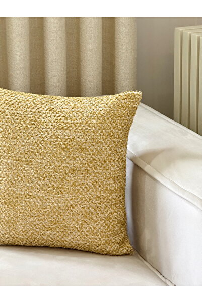 AYSA HOME DECOR Lunea Boucle Mustard Single Throw Pillow Cover (45 X 45 cm)