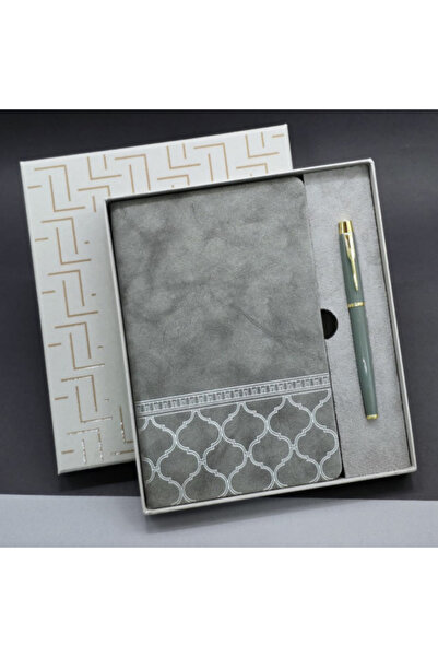 MARMORİ gri desenli ajanda imza kalemi özel kutusu ile hediye seti