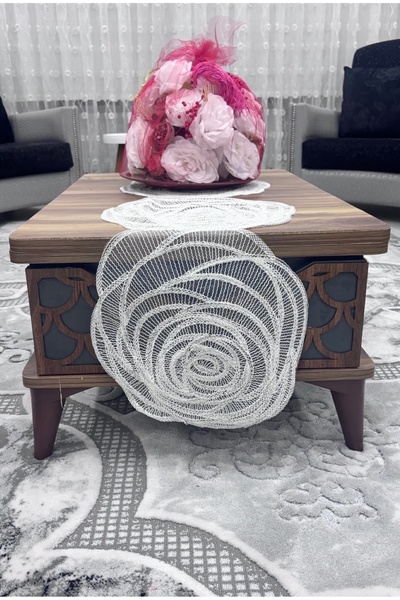 Muensu Husă de masă de lux de culoare crem, Runner din silicon, Runner unic, ...