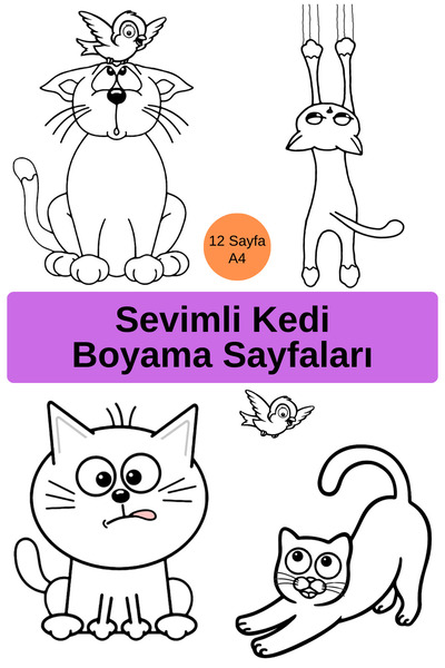 Organik Yolda Sevimli Kedi Boyama Sayfaları (12 Sayfa A4)