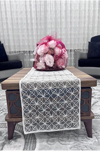 Muensu Husă de masă de lux de culoare crem, Runner din silicon, Runner unic, ...