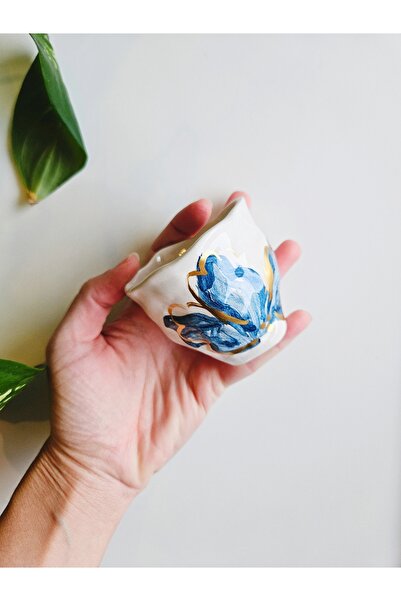 WEBBMODA كوب منفرد مصنوع يدويًا على شكل زهرة زرقاء