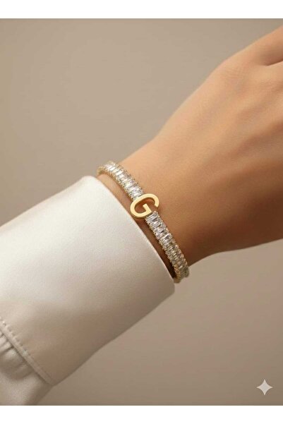 livaz accessories Çelik Kadın Gold Zirkon Taşlı G Harf Kelepçe