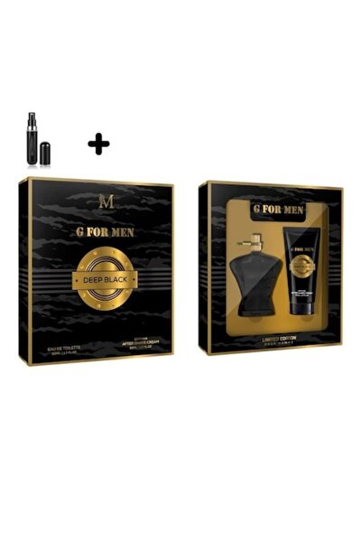 MONTAGE BRENDS Gift Set Men's Perfume G for Man Deep Black + Refillable 5 ml Dispenser, Black