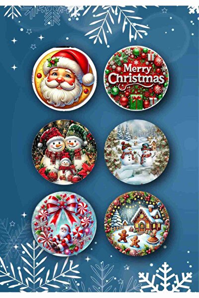 fırsatlar diyarı Happy New Year - New Year - Merry Christmas Themed Wooden Coaster Set 6 Pieces