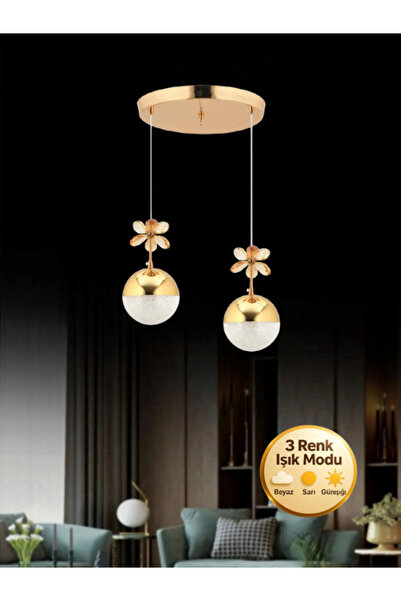 Litra Lighting Kelebek Model Gold 2"li 3 Renk Modu Kristal Taşlı Modern Led A...