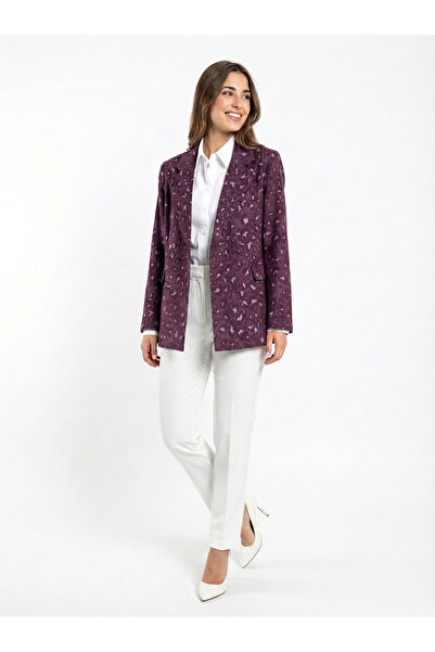 Violete Boutique Kadın Mor Desenli Kadife Görünümlü Ceket